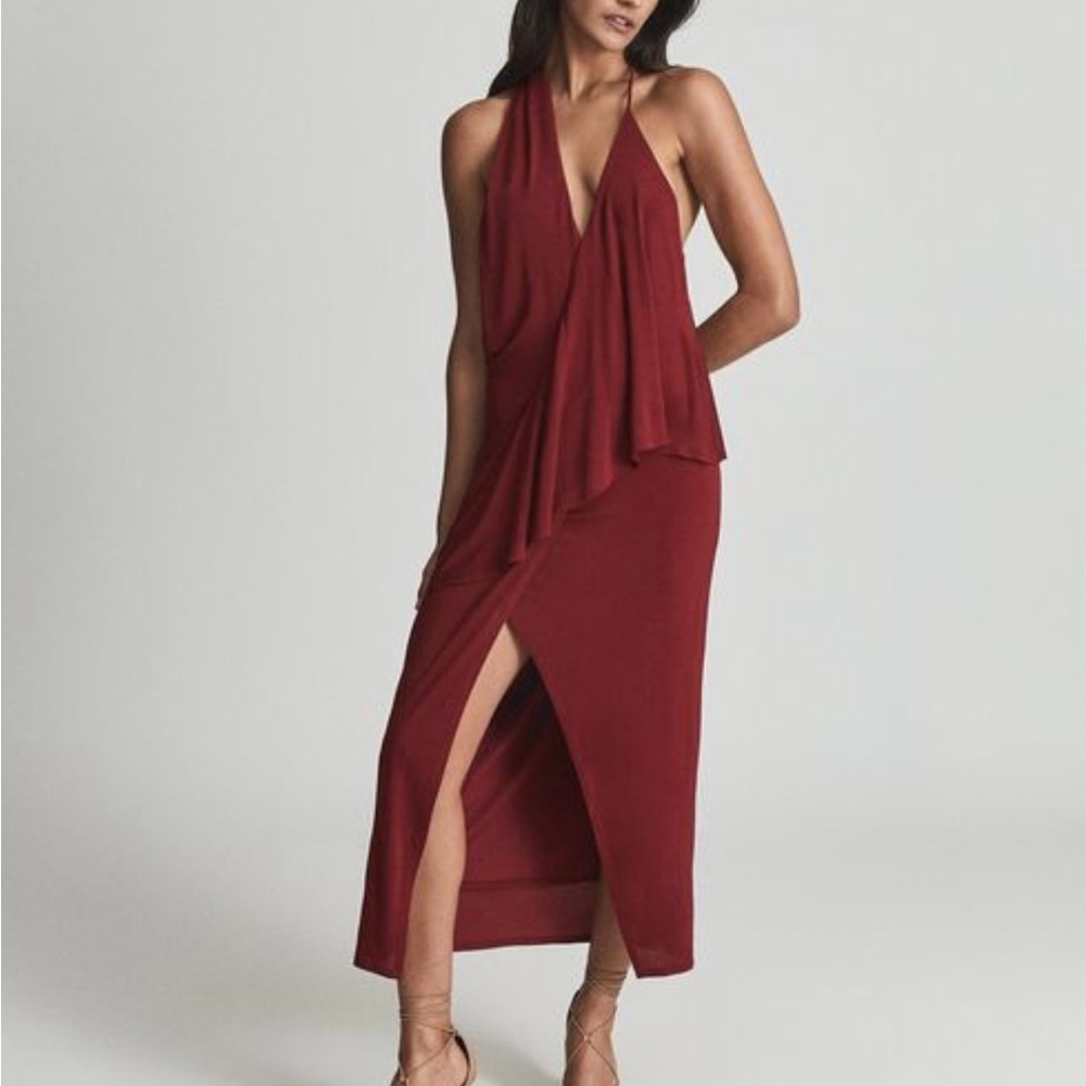 NWOT Reiss Xena Asymmetrical Halter Dress Dark Red Sz 2 $345 - Picture 6 of 12